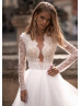 Ivory Lace Tulle Pearl Beaded Glitter Wedding Dress